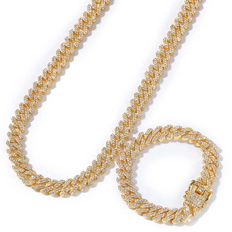 

Iced Out Zinc Alloy Necklace Bracelet Men Cheap Hiphop Jewelry Miami Gold Color Link Chain Necklace
