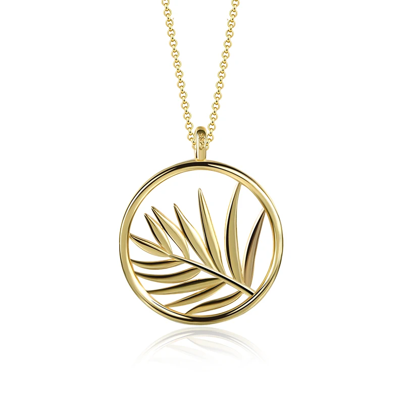 Fashion 925 silver New style Necklace customize 18K Gold Plated  round hollow palm leaves necklace for girl