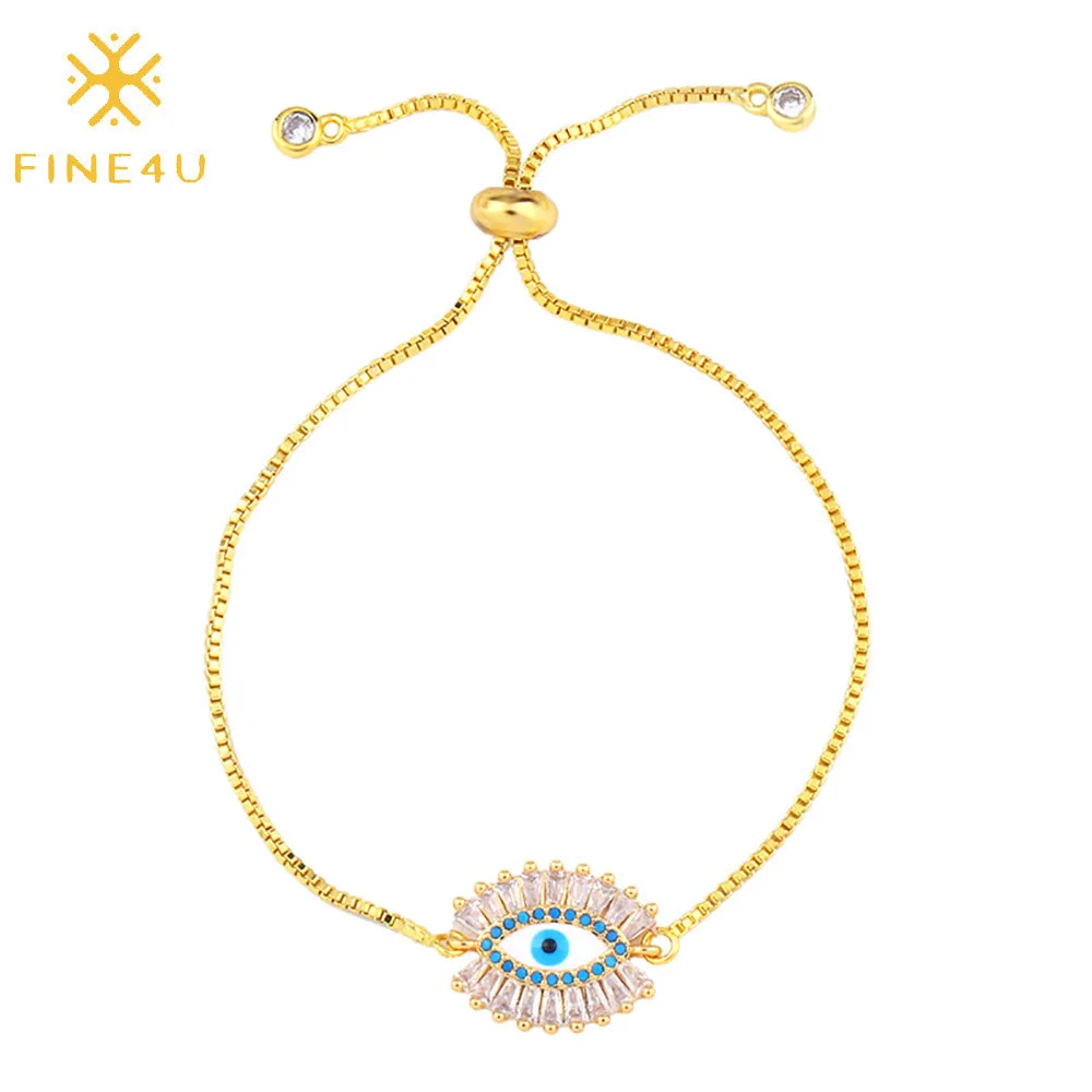 

New fashion jewelry adjustable pull copper cubic zircon eye charm bracelet women, Gold
