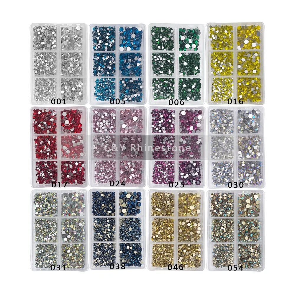 

C&Y Wholesale Bulk Glass Crystal Mix Size Non Hotfix Rhinestone Box For Nails Flatback Nail Rhinestones