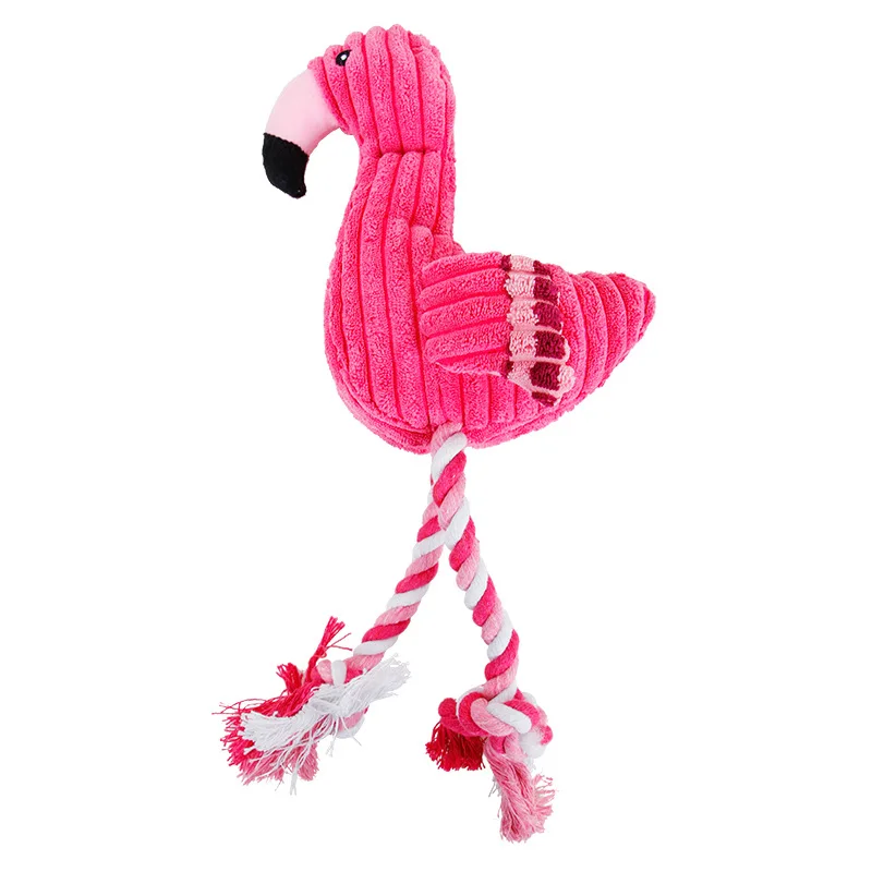 

Pink Pet Bite Toy Squeaky Plush Chew Flamingo Dog Rope Toy for Chewing