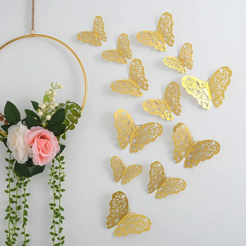 

High Quality 3D Hollow Paper Butterfly Stickers Home Decor Lovely Wedding Party Decoration Background Butterfly Wall Sticker Set