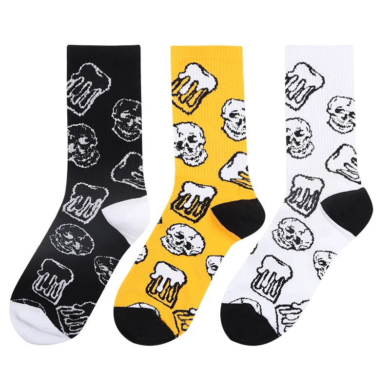 

High Quality Skull Pattern Knitted Adult Lady Skate Women Fashion Socks, As pic