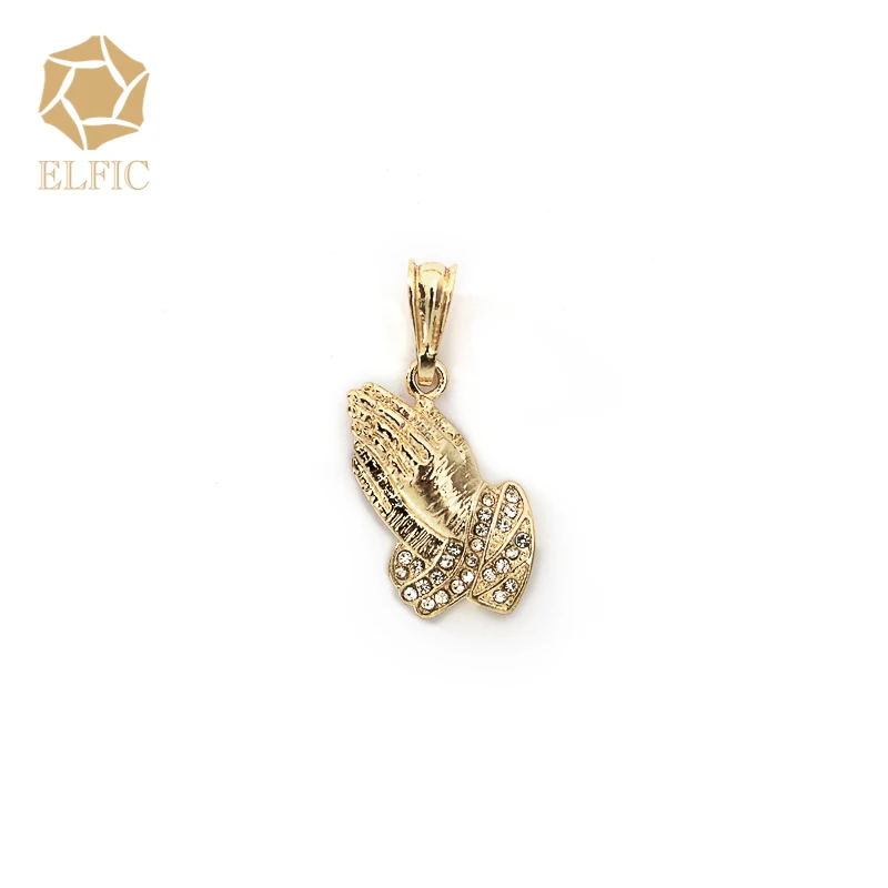 

Elfic Fashion Praying Bergamot Diamond Pendant Gold HipHop Pendant Necklace Jewelry