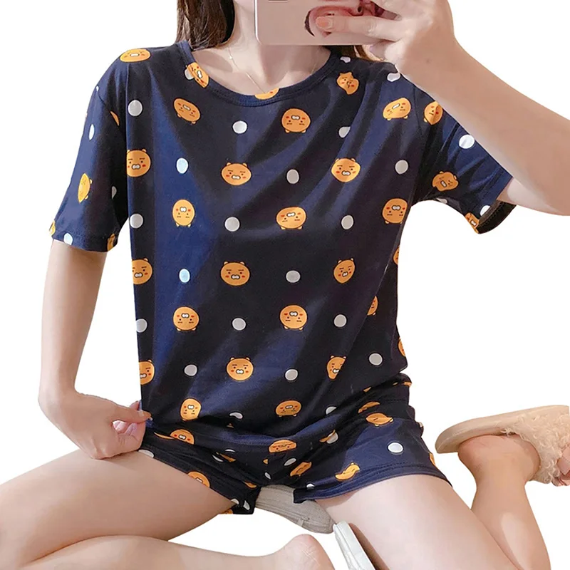 

Girls' Sleepwear Cute Sweet Floral Print Style Summer Short Sleeve And Short Pajamas Pants Cotton Two Piece Set, 26 colors