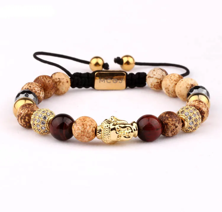 

2019 new design brown gemstone agate beads braided women men buddha bracelet