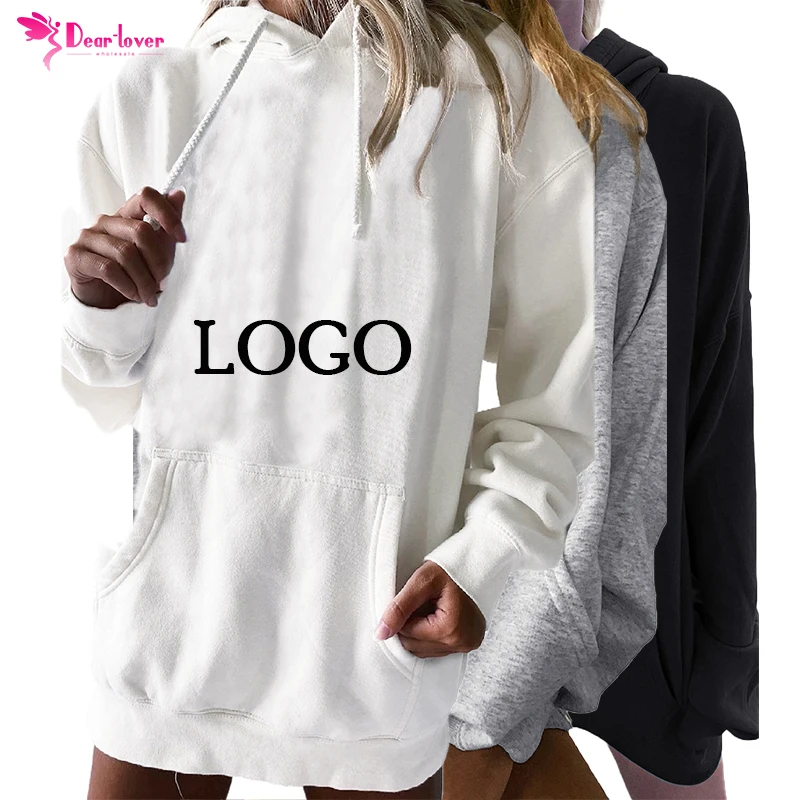 

Winter Women's Clothing White Long Sleeve Hoodie Sweatshirt Logo Printing Oversize Pullover Custom Hoodies