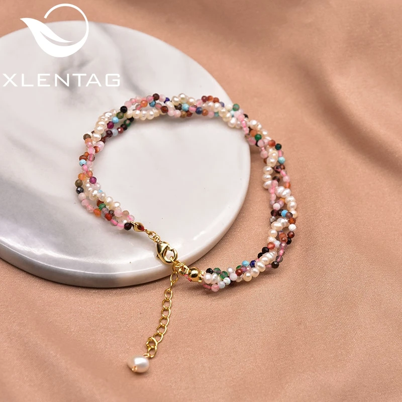 

High Quality Natural Freshwater Pearl Bracelets & Bangles For Women's Handmade Chain Colored Crystal Luxury Jewelry