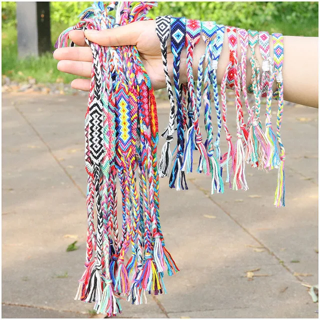 

Boho Nepal Ethnic Handmade Bracelet Summer Beach Braid String Cotton Wrap Woven Rope Friendship Bracelets For Women Men, As picture show