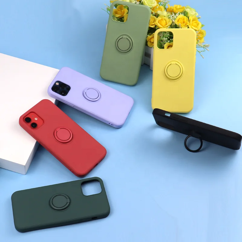 

Luxury Soft Liquid Silicone Phone Cover Protector Magnetic Ring Holder Shockproof Cell Phone Case for iPhone 12, Multi colors