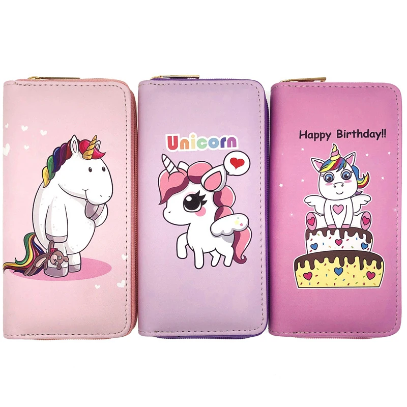 

Student Coin Purses PU Leather Ladies Long Zipper Card Holder Bag Charm Women Unicorn Wallet