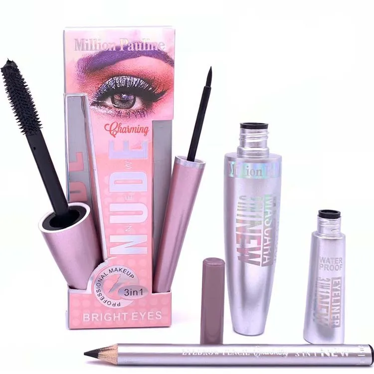 

Factory sale waterproof lasting mascara & eyeliner gel & eyebrow pen set