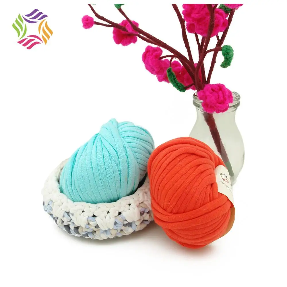 
Hot sale brightly colored T shirt yarn fancy knitting tape yarn for DIY bag and blanket with cotton and nylon 
