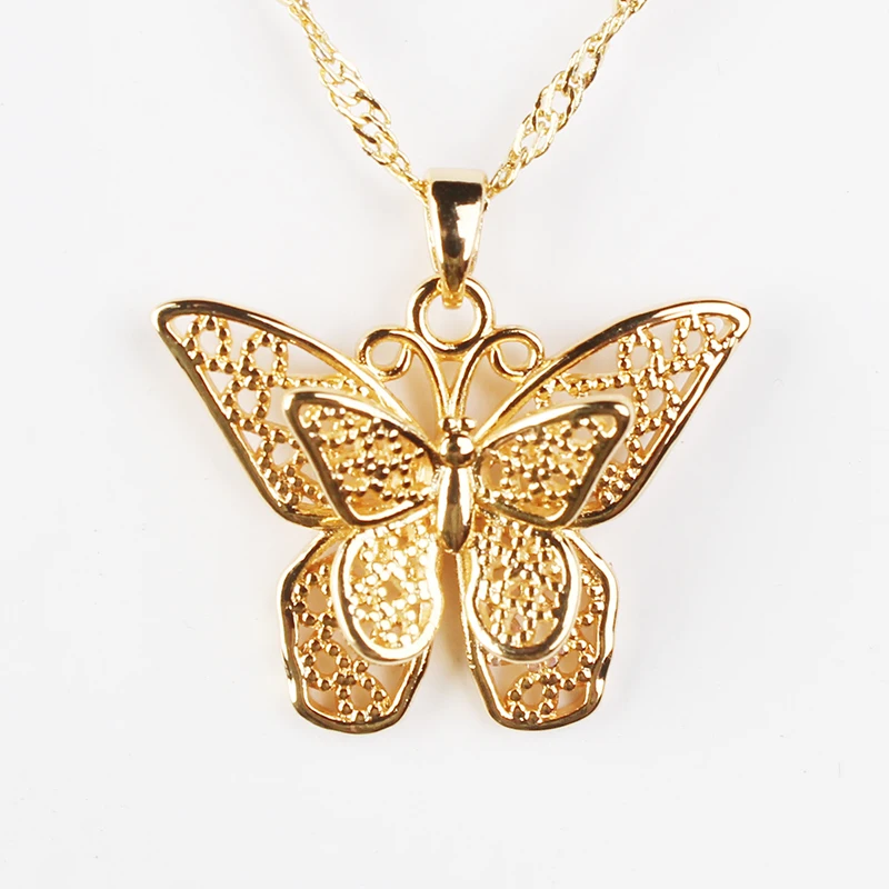 

N0052801 Water Wave Chain Gold Filled Necklace Elegant 3D Stainless Steel Gold Butterfly Necklace, Picture