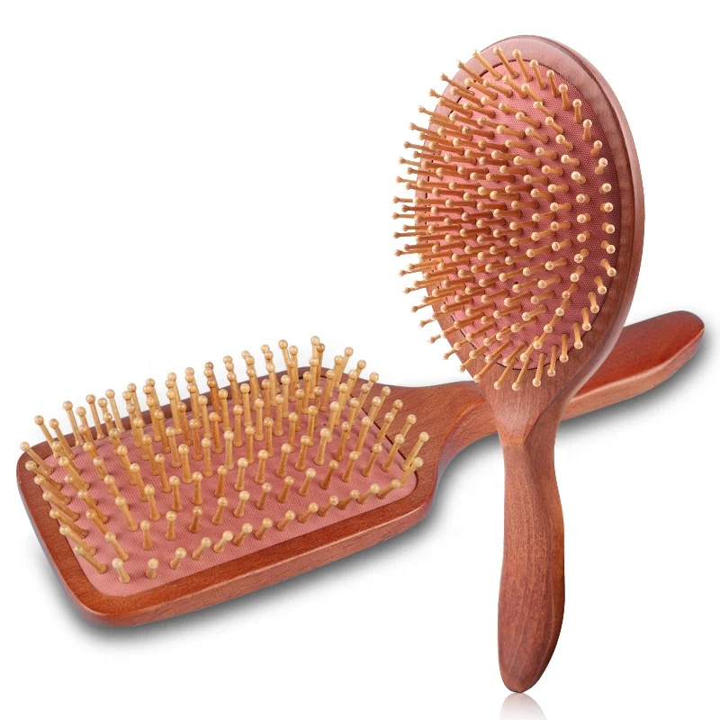 

Vintage dark wood detangling hairbrush wooden hair brush, Brown