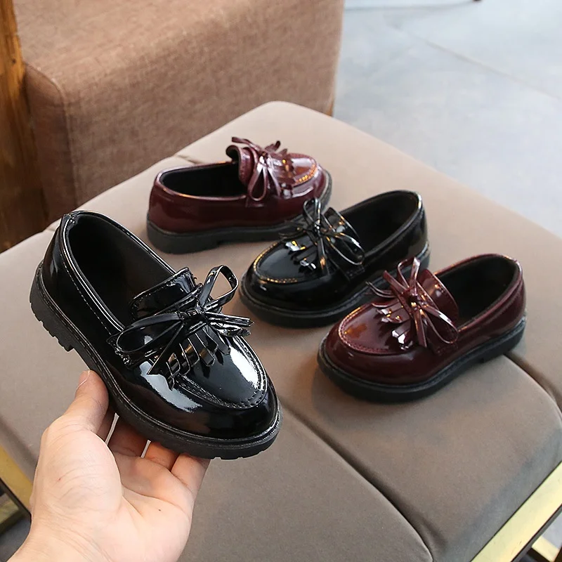 

New Girls Black Dress Leather Shoes For Children Wedding Patent Leather Kids School Oxford Shoes Flat Fashion Rubber, As picture