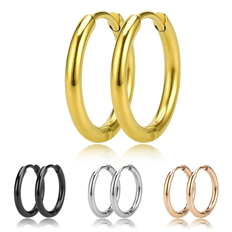 

minimalist classic Unisex 18K gold plated Hoop stainless steel earring, Gold , black , silver