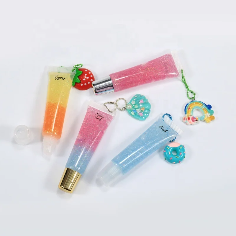 

Wholesale clear lipgloss Kid natural lip makeup key chain squeeze lip gloss tube nude cosmetics private label low moq lip gloss