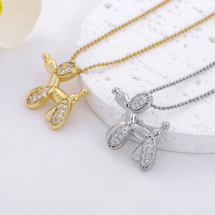 

G2303 Wholesale Colliers Stainless Steel Fashion Women Jewelry Inlay CZ Zircon Puppy Pendant Necklaces Balloon Dog Necklace