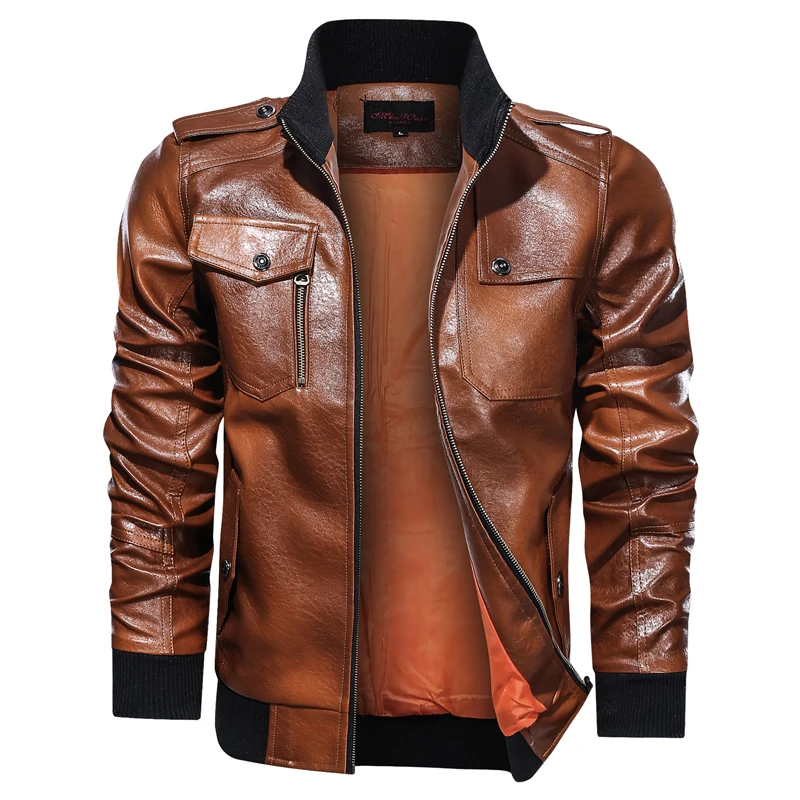 

Wholesale men's European and American pu jacket men's large size leather jacket gradient color fashion motorcycle jacket.