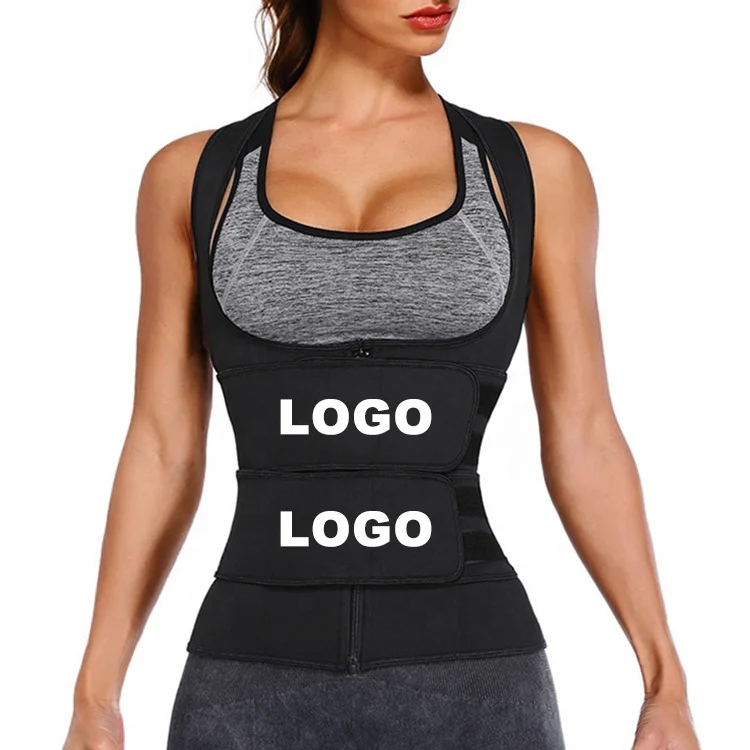 

Custom Logo Compression Double Belt Slim Tummy Control Body Shaper Lose Weight Neoprene Black Steel Bones Waist Trainer Vest