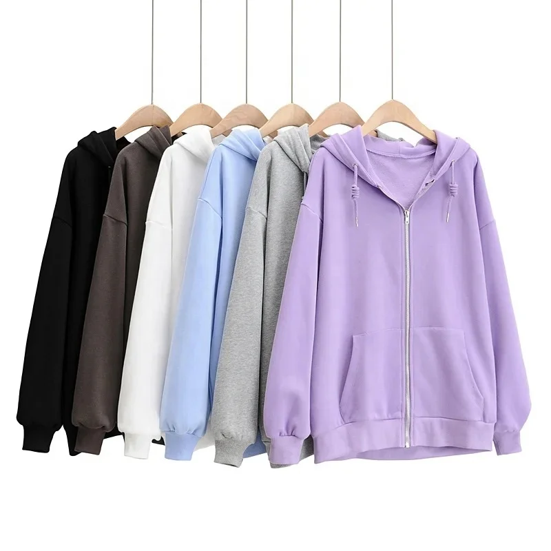 

B54938A Women hoodie jacket 2021 spring new pure color fashion sweatshirt casual workout hoodie women