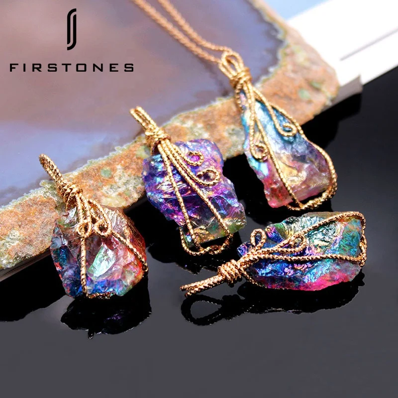 

Natural Crystal Pendant Colored Gemstone Rough Stone Wire Wrap Pendant DIY Necklace Jewelry Accessories, Various