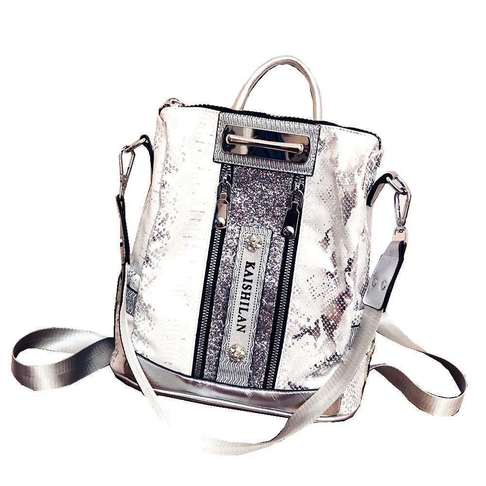 

High End Kaishilan Locomotive Cool Girl Backpack Travel Bag With Bling Fashionable Backpack