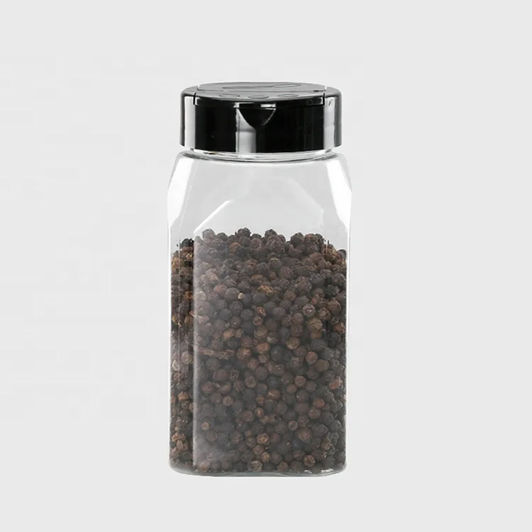 

13oz Plastic Square Spice Jars with Colored Lids for Storing Herb Powder