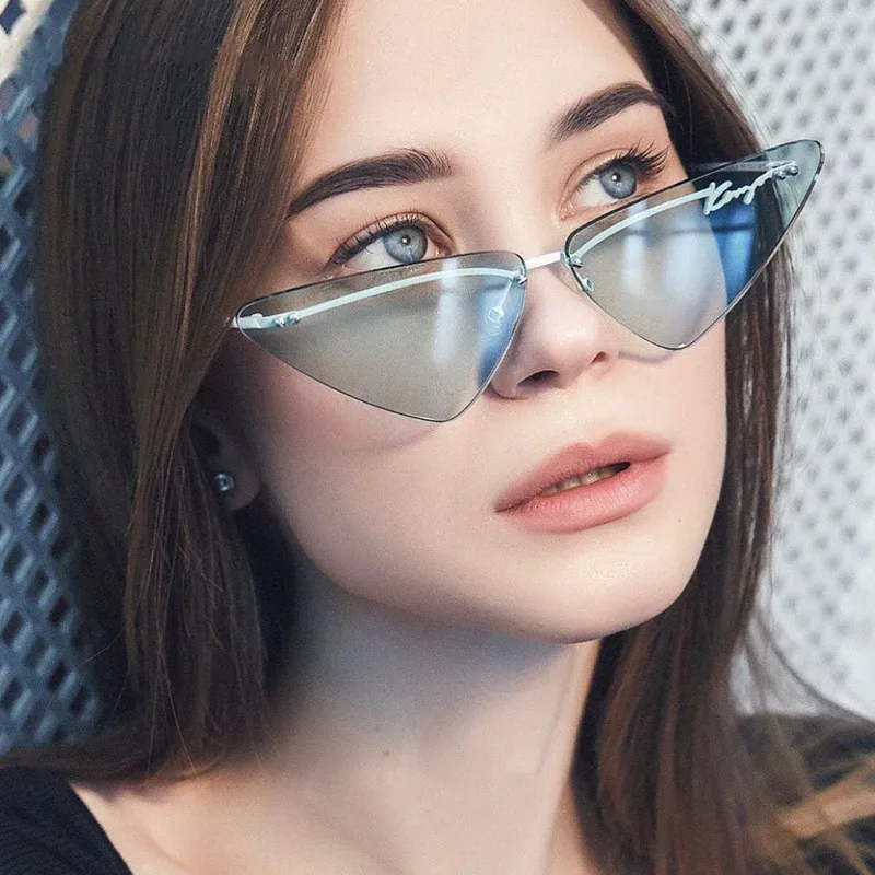 

Vintage Small Rimless Sun Glasses Designer For Women Shades Triangle UV400 Sunglasses Women