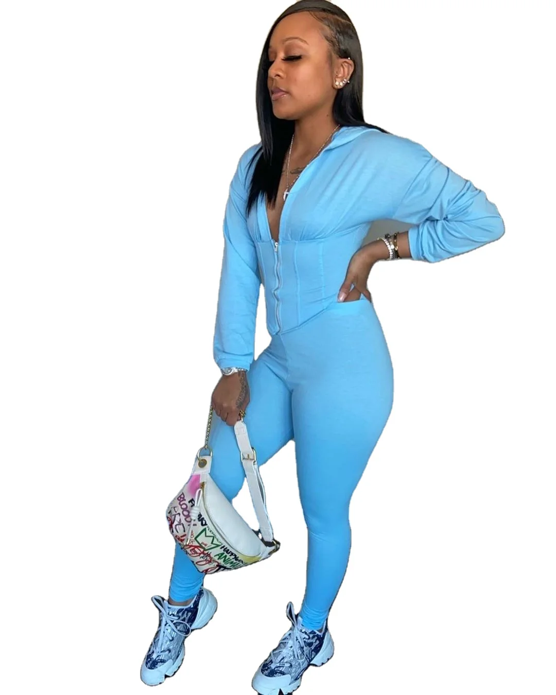 

Two-piece women's dress with waist-shaped long-sleeved trousers women's clothing bulk, Customized color