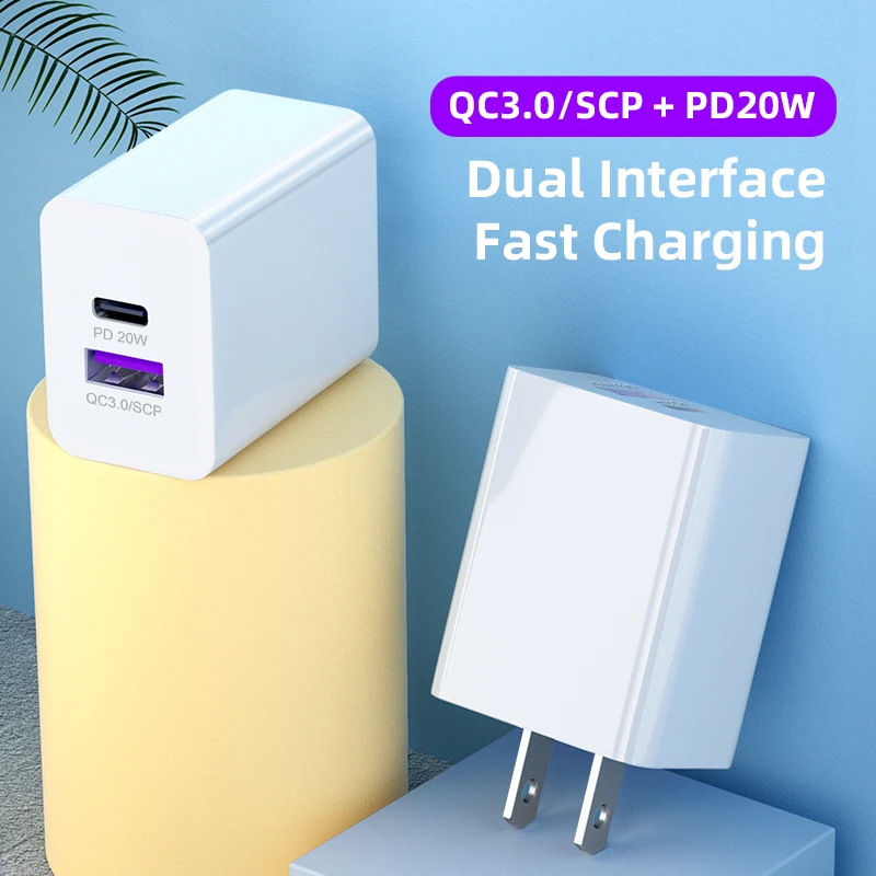 

Trending Products 2023 New Arrival PD20W PD18W USB A Type C 2 Port Wall Charger QC3.0 Fast Charging USB Adapter US/EU/AU/UK Type