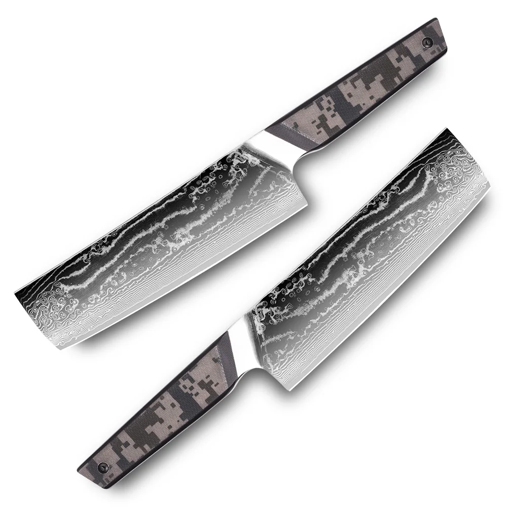 

New Design Damascus Steel Kitchen Cleaver Knife with Camouflage G10 handle