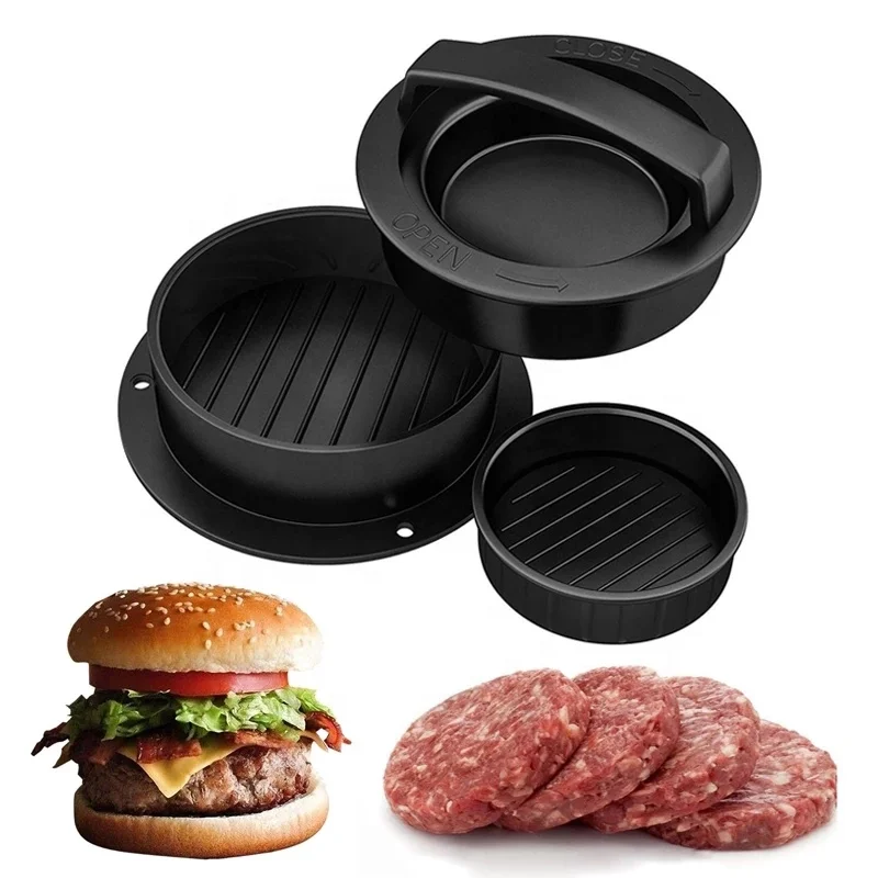 

Kitchen Tool Plastic Round Hamburger Press Chef Cutlets Meat Beef Grill Patty Maker Mold Hamburger Maker, Black