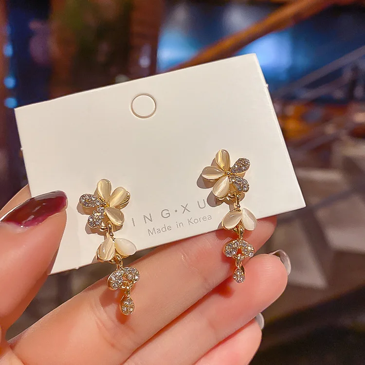

fashion jewelry trendy drop crystal gold flower earrings