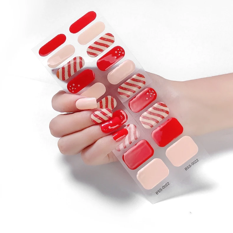 

Holiday Christmas Red premium semi cured glossy stickers full cover nail uv Led Lamp gel wraps manufacturer ombre light