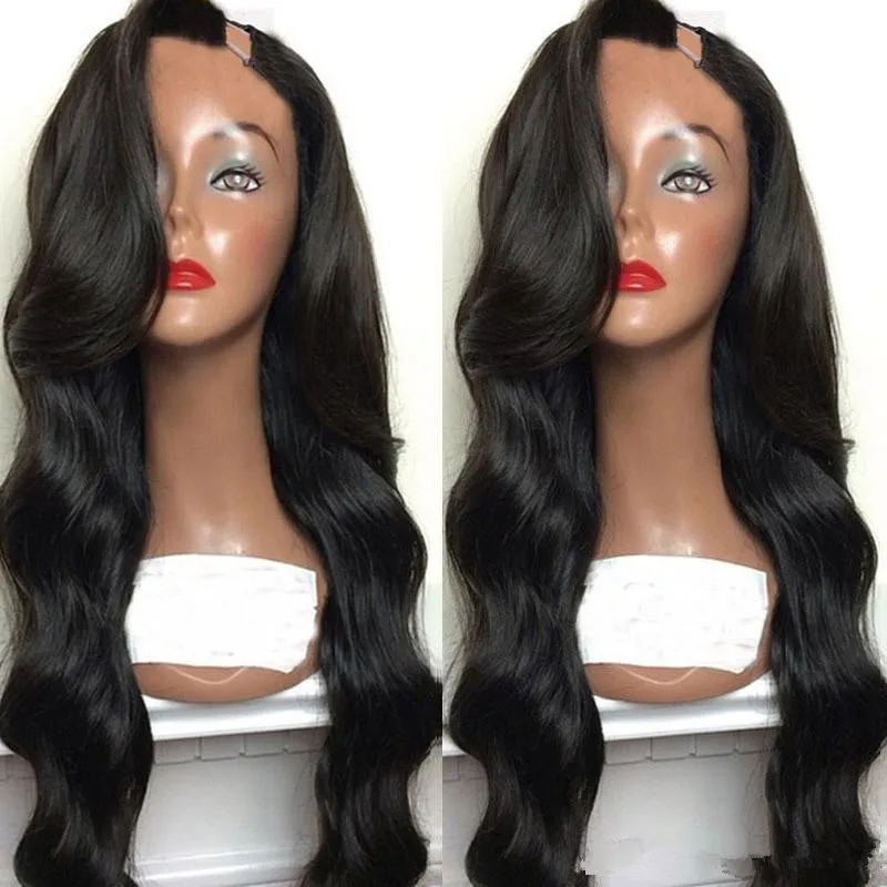 

180% density Peruvian Body Wave U Part Human Hair Wigs fluff bangs 1x4 side U Part Virgin Hair Wigs For Black Women
