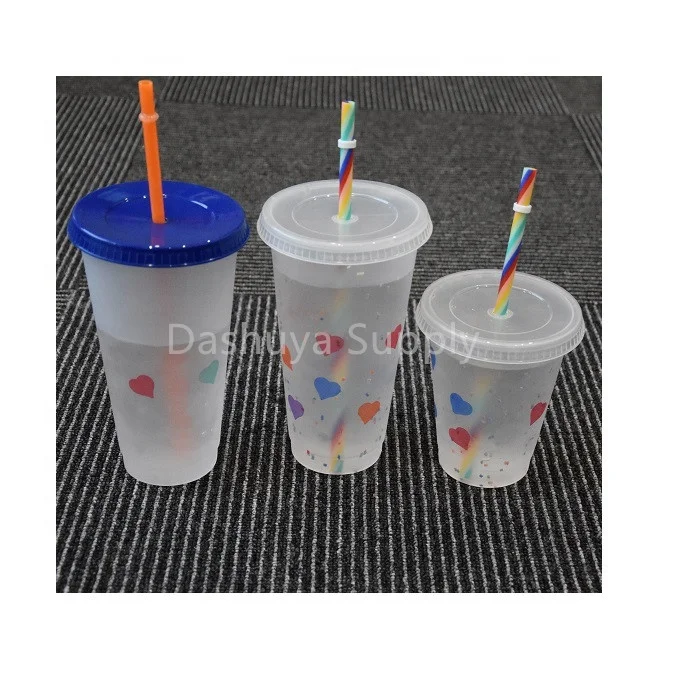 

RTS Weekly Promotional 16oz 24oz Wholesale Confetti Tumbler Plastic Cup Color Changing Cup Tumbler with Straw And Lid
