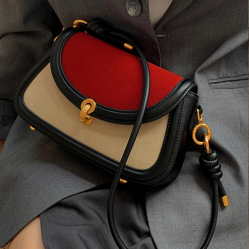

LIKEBAG retro armpit suede texture saddle sac Contrast color PU leather Shoulder Underarm messenger bag for women Luxury