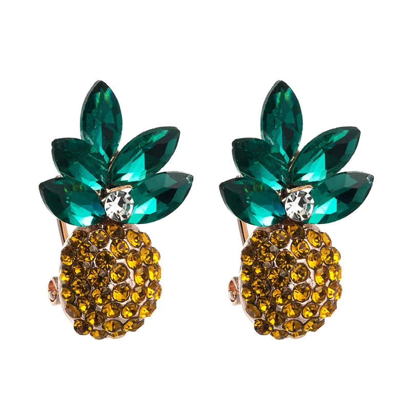 

2021 Sailing Jewelry Pineapple Stud Earrings Rhinestone Zirconia Pineapple Earrings Colorful Rhinestone Earrings