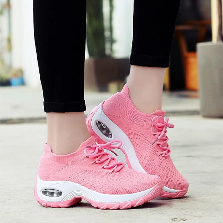 

womens sports shoes running sneakers lady fashion fly knitting sports lace up casual yoga shoes outdoor