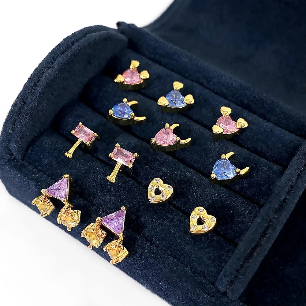 

Colorful Micro CZ Cute Earrings 18K Gold Plated Diamond Stud Earrings For Women, Picture