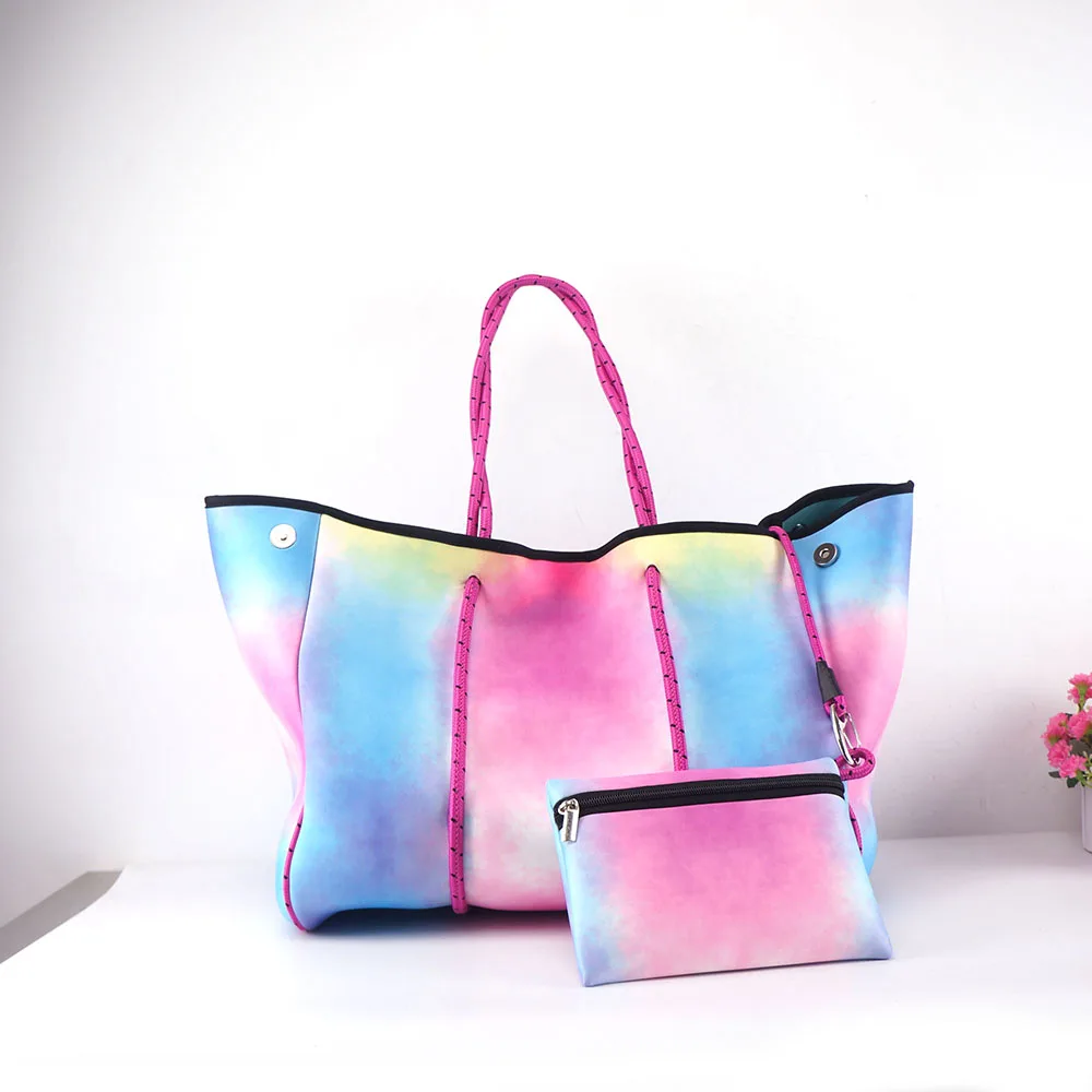 

Tie Dye Neoprene Customized Beach Handbag Waterproof Neoprene Beach Tote Bag, Sample or customized