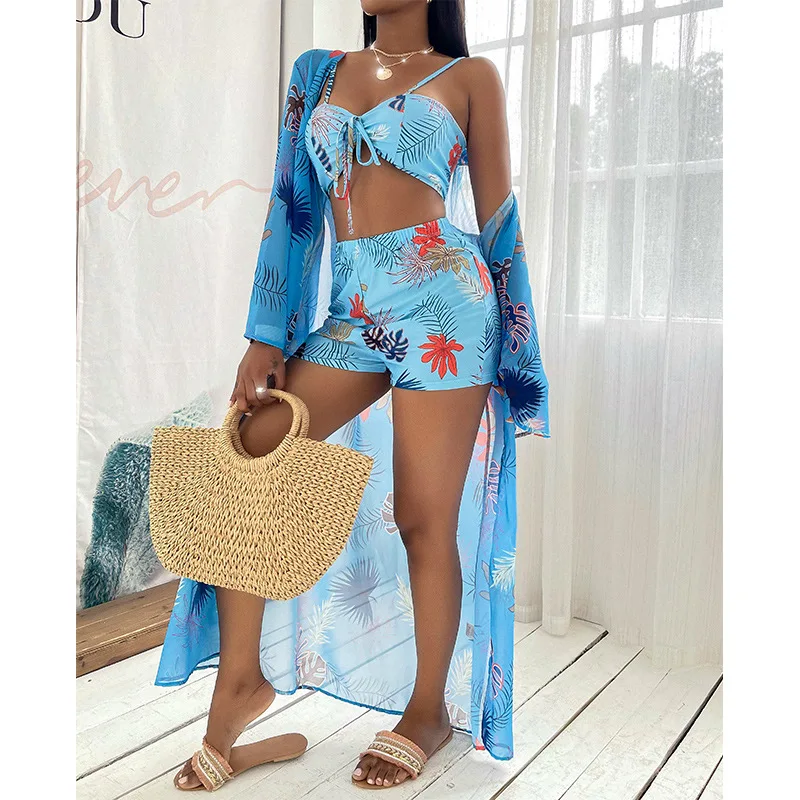 

2021 New Summer Women's Bikini Split 3 Piece Short Set Swimsuit, 2 colors