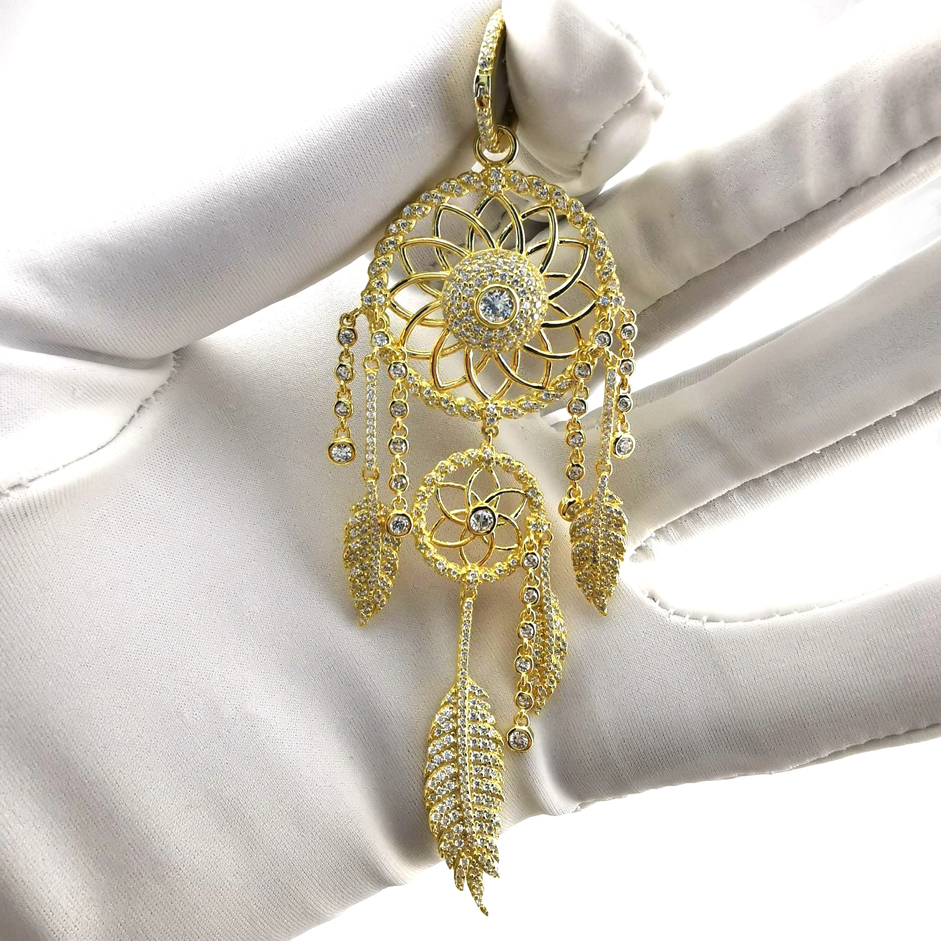 product-Brilliant Cz Feather New Design Gold Jhumka Earrings Saudi Gold Jewelry Hot Sale-BEYALY-img-1