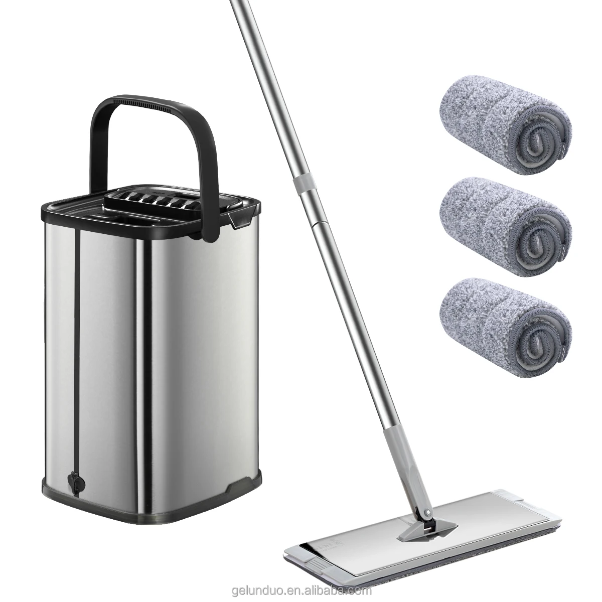 

cleaning tools floor cleaner household flat mop with bucket 4pcs washable microfiber mop, Silver