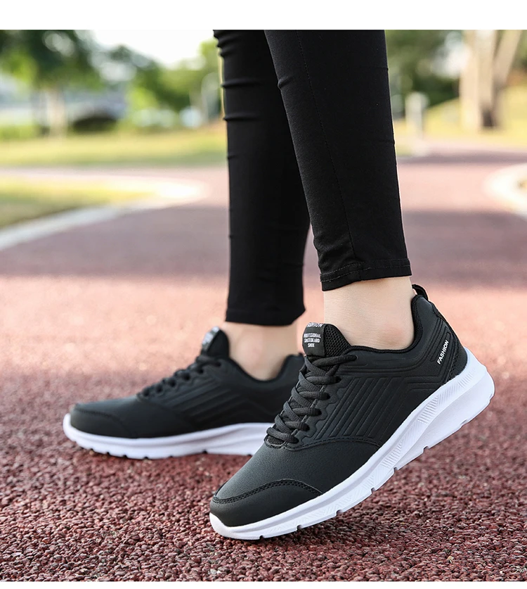 

Korea Danza Sin Buena Marca Clearance Stock Waterproof Women Sneakers Leather Leather Women Sneakers Girls Sneakers Black