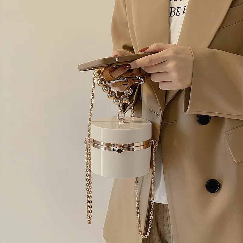 

Niche design 2021 new dinner box handbag sling female bags simple texture women handbags shoulder fashion acrylic bag chain, Black,white,brown,orange ect