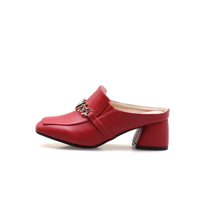 

Summer Square Scalp Metal chain Thick-heeled lady slippers