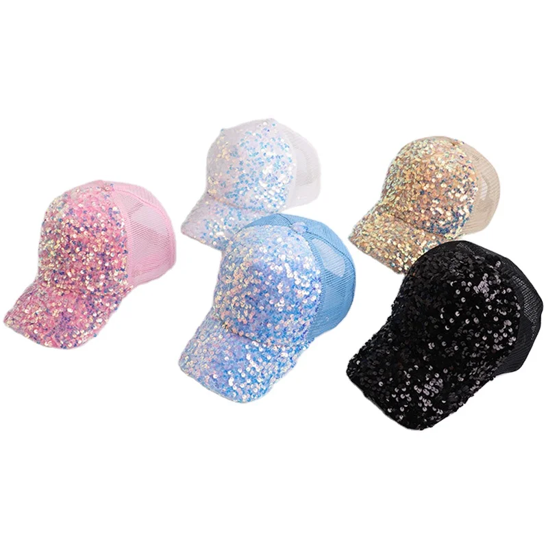 

HBA26 high quality Sequins Gorras de malla Gorros Cheap Summer joker caterpillar Sunshade Mesh Foam Luxury Trucker Cap Hat